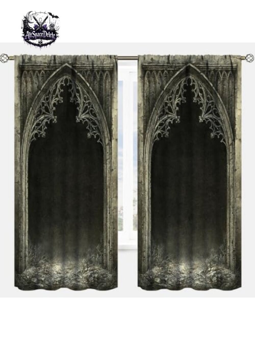 2 Panel Gothic Medieval Window Curtain Panels Polyester Back Tab Drapes
